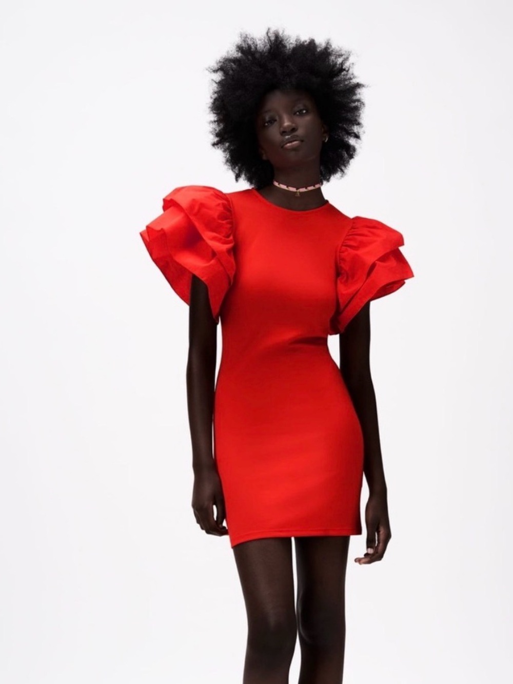 Zara Red Ruffle Sleeve Mini Dress